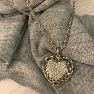 Pave Heart Silver rope necklace